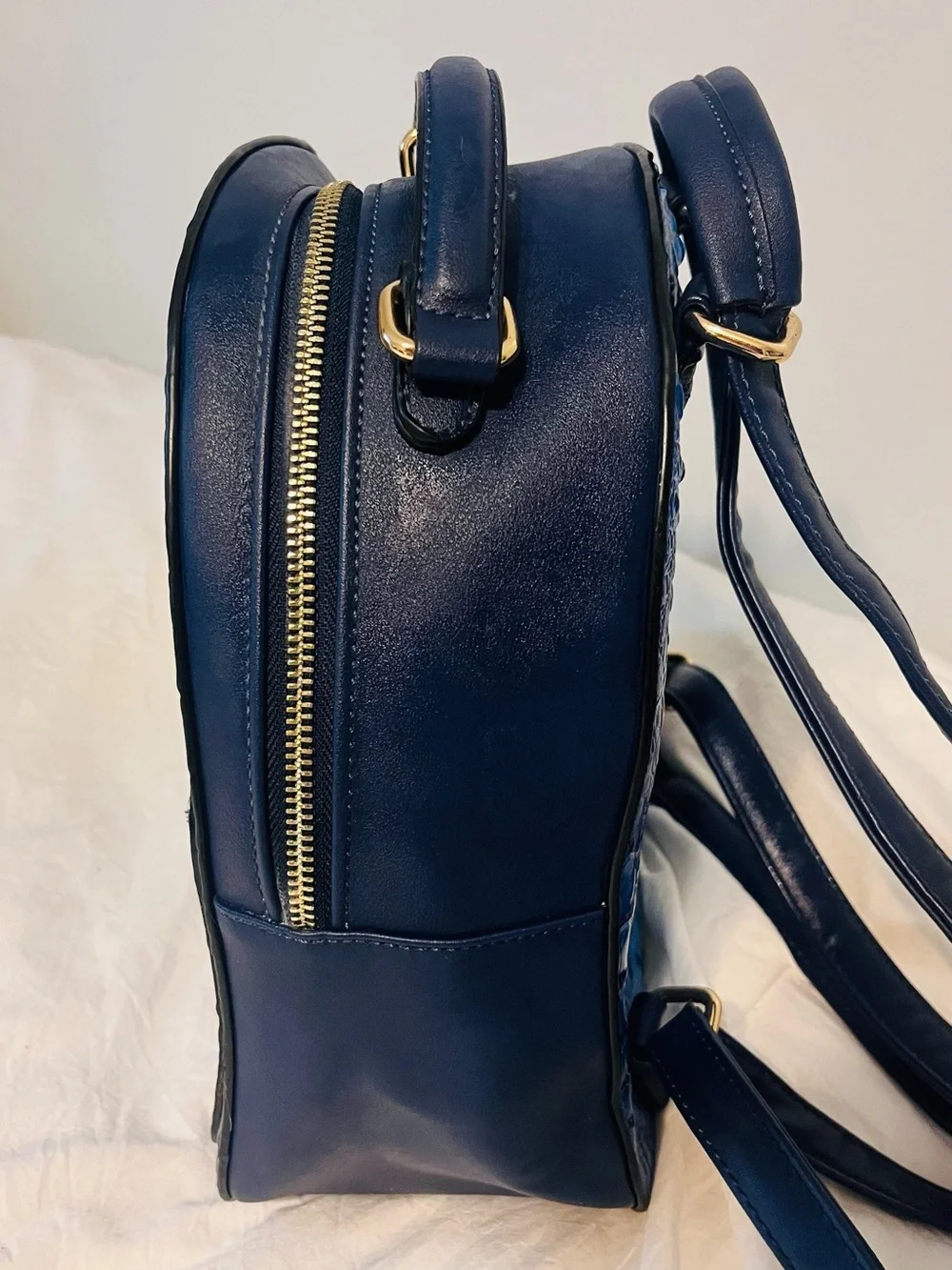 Blue Croc-Embossed Mini Backpack Bag